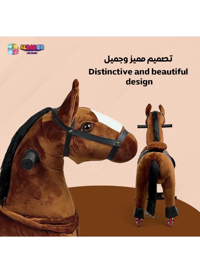 البدر حصان ركوب ميكانيكي للأطفال من البدر ، لعبة حصان بدون بطارية مزودة بـ4 عجلات ناعمة، لعبة قفز وركوب آمنة للأولاد والبنات من عمر 4 إلى 11 سنة، لعبة حصان محشو واقعي مناسبة للاستخدام الداخلي والخارجي، تصميم واقعي يشجع على الحركة والتفاعل - لون بيج - Image 2